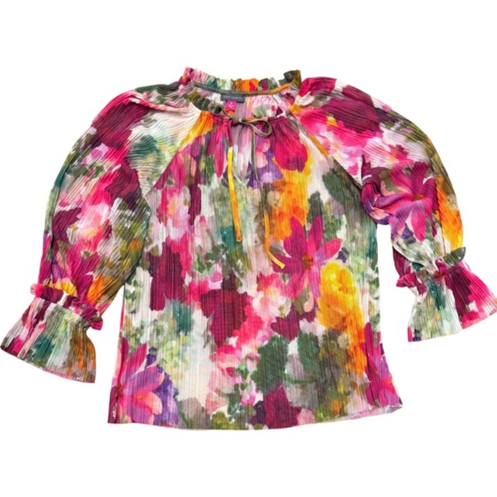 Vince Camuto Cottagecore Floral‎ Romantic Whimsigoth Plisse Ruffle Womens XS